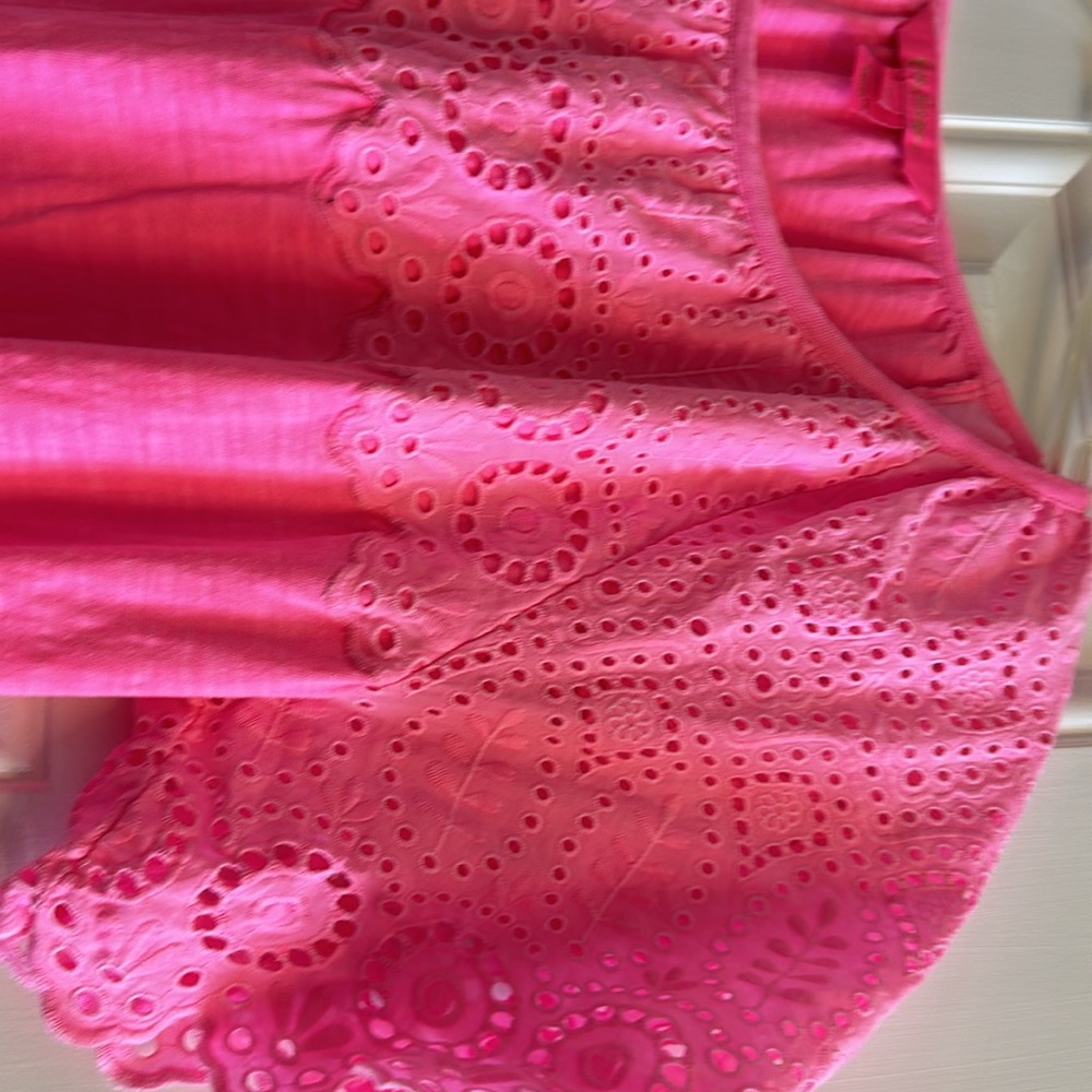 Lilly Pulitzer Pink Eyelet Yoke Short Sleeve Dress - Picture 2 of 5